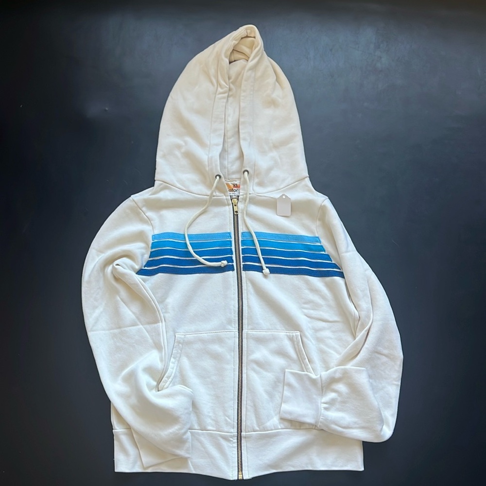 Aviator Nation 5 stripe cream hoodie